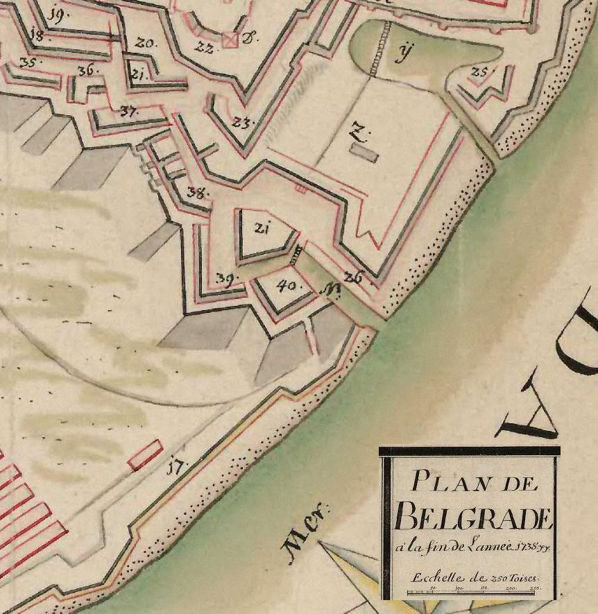 1738. Plan Beograda kakav je bio 1738., Deo sa Dunavskim bedemima.jpg