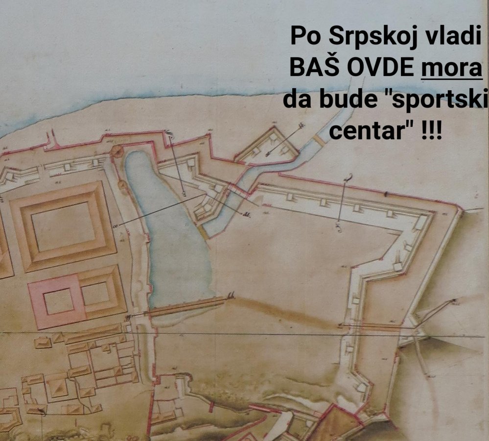 Dunavska kapija Beogradske tvrdjave oznakom pozicije sportskog centra.jpg