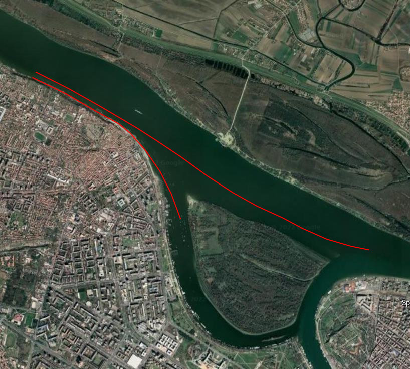 Kanalizacija, Zemunski deo Dunava sa najvecom koncentracijom izliva.jpg