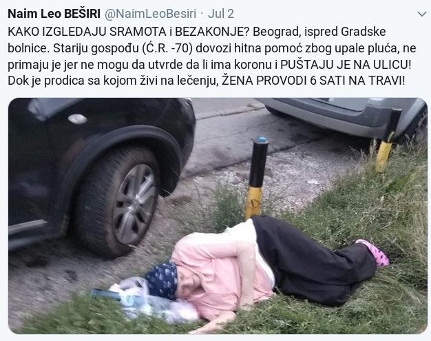 Kovid, zena na travi ispred amulante.jpg